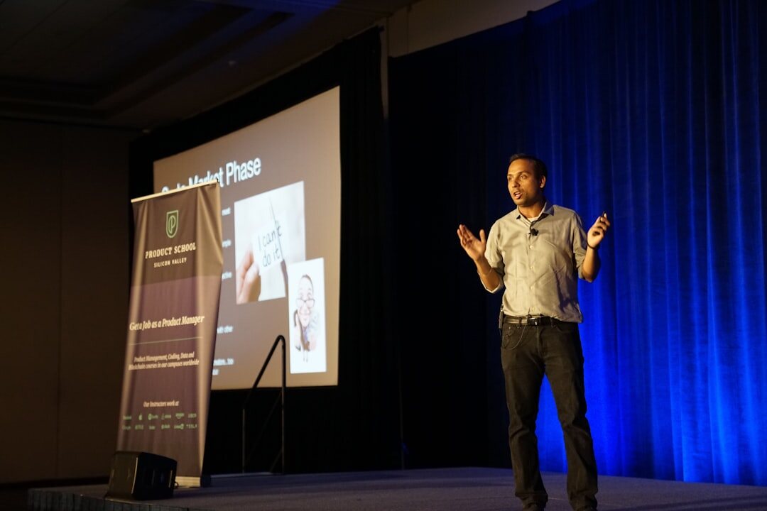 confident speaker presenting ideas